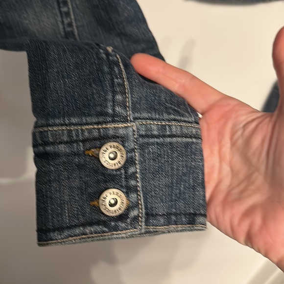 Beautiful cropped lightly distressed denim jacket. The Vampire diaries. PTP 19”. - Picture 4 of 16